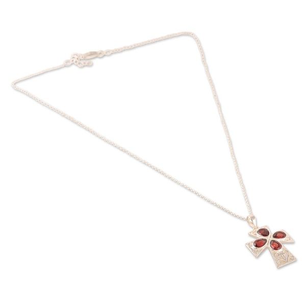 Alternate image for Jali Openwork Sterling Silver Garnet Cross Pendant Necklace Dazzling Cross