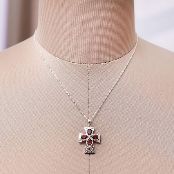 Alternate image for Jali Openwork Sterling Silver Garnet Cross Pendant Necklace Dazzling Cross