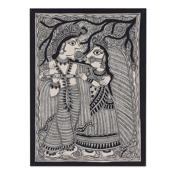 Alternate image for Madhubani Painting of Hindu Gods Krishna and Radha Radha and Krishna Saga