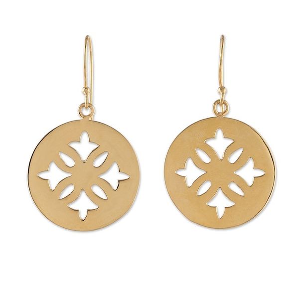 Alternate image for Floral High-Polished Round Brass Dangle Earrings from India Spring Seal