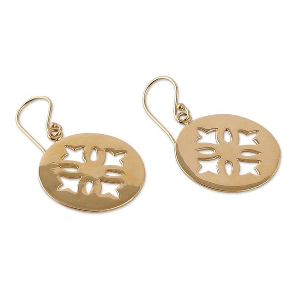 Alternate image for Floral High-Polished Round Brass Dangle Earrings from India Spring Seal