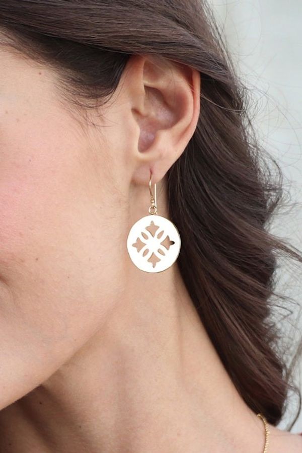 Alternate image for Floral High-Polished Round Brass Dangle Earrings from India Spring Seal