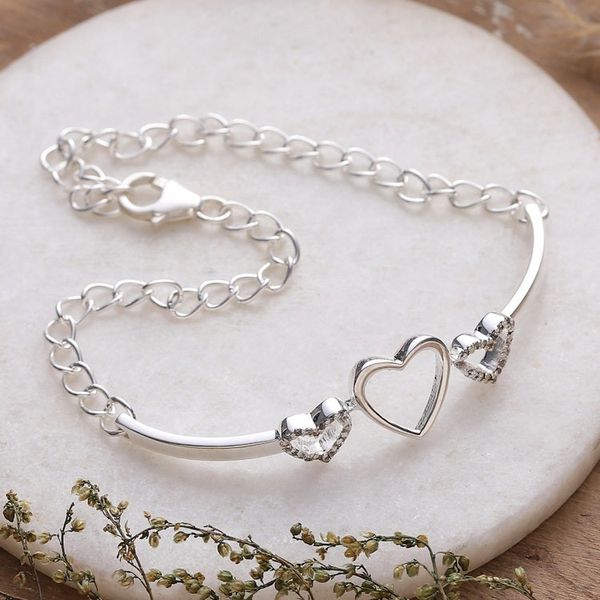 Alternate image for Heart-Themed Cubic Zirconia Sterling Silver Pendant Bracelet Shimmering Hearts