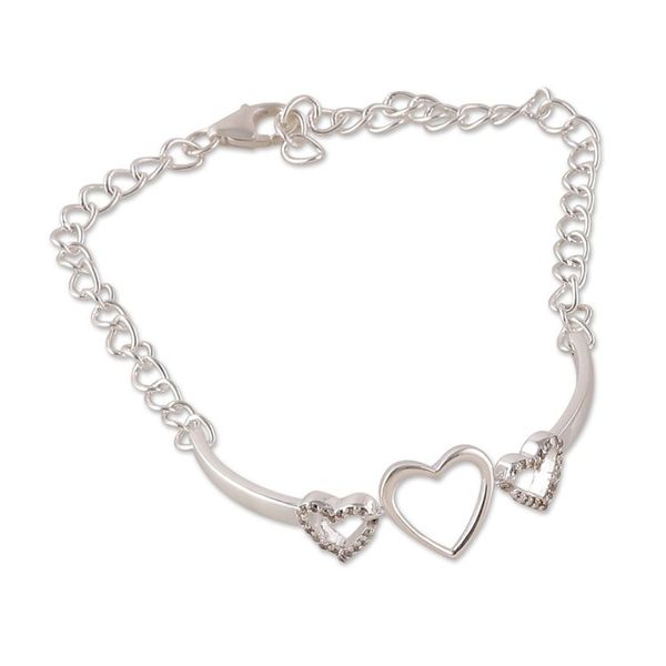 Alternate image for Heart-Themed Cubic Zirconia Sterling Silver Pendant Bracelet Shimmering Hearts