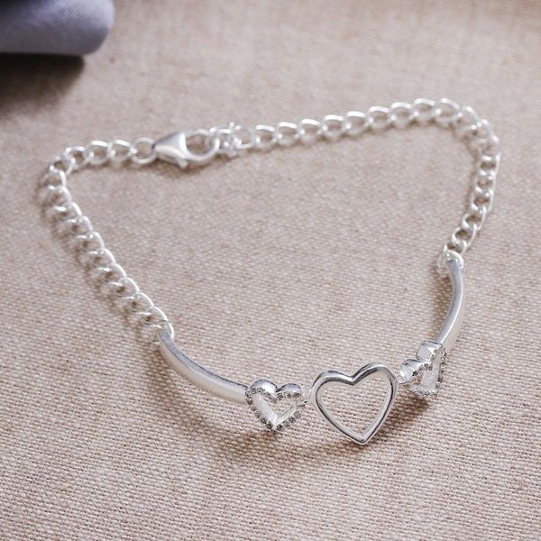 Alternate image for Heart-Themed Cubic Zirconia Sterling Silver Pendant Bracelet Shimmering Hearts