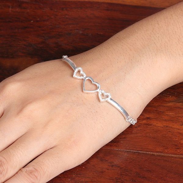 Alternate image for Heart-Themed Cubic Zirconia Sterling Silver Pendant Bracelet Shimmering Hearts