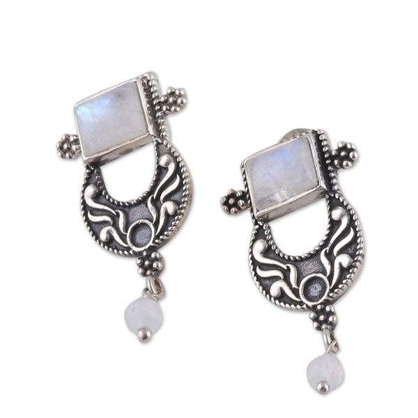 Alternate image for Polished Classic Natural Rainbow Moonstone Dangle Earrings Eternal Charm