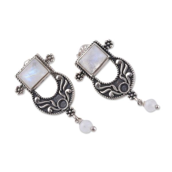 Alternate image for Polished Classic Natural Rainbow Moonstone Dangle Earrings Eternal Charm