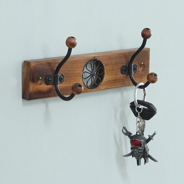 Alternate image for Floral Jali-Style Openwork Beech Wood and Iron Coat Rack Floral Majesty