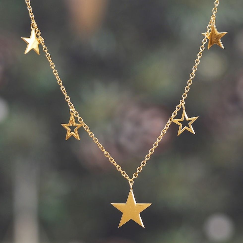 Adjustable Gold-Plated Star-Themed Charm Necklace from India 'Star Spark'