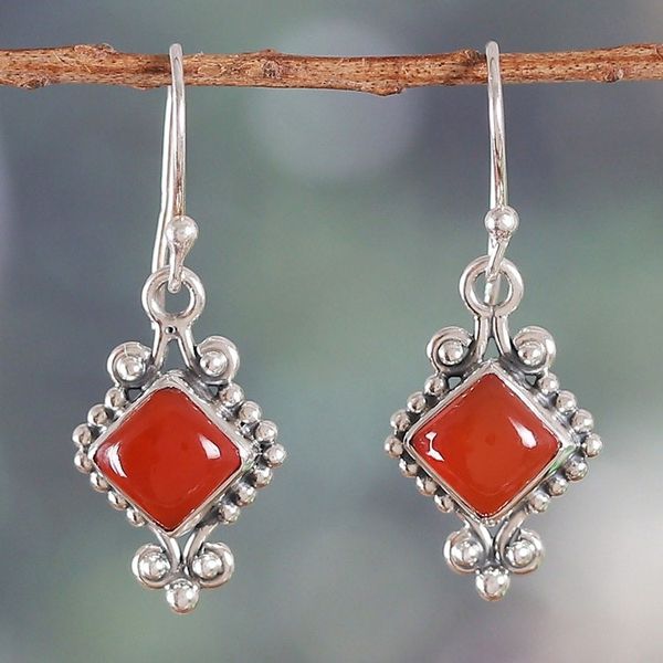 Alternate image for Polished Classic Carnelian Cabochon Dangle Earrings Fiery Dame