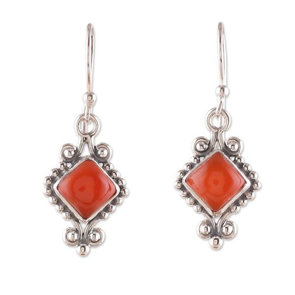 Alternate image for Polished Classic Carnelian Cabochon Dangle Earrings Fiery Dame