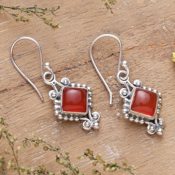 Alternate image for Polished Classic Carnelian Cabochon Dangle Earrings Fiery Dame