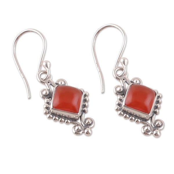 Alternate image for Polished Classic Carnelian Cabochon Dangle Earrings Fiery Dame