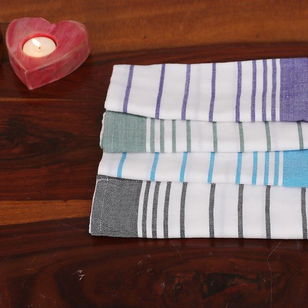 Alternate image for Set of 4 Handwoven Striped Cotton Napkins in Serene Hues Striped Meals