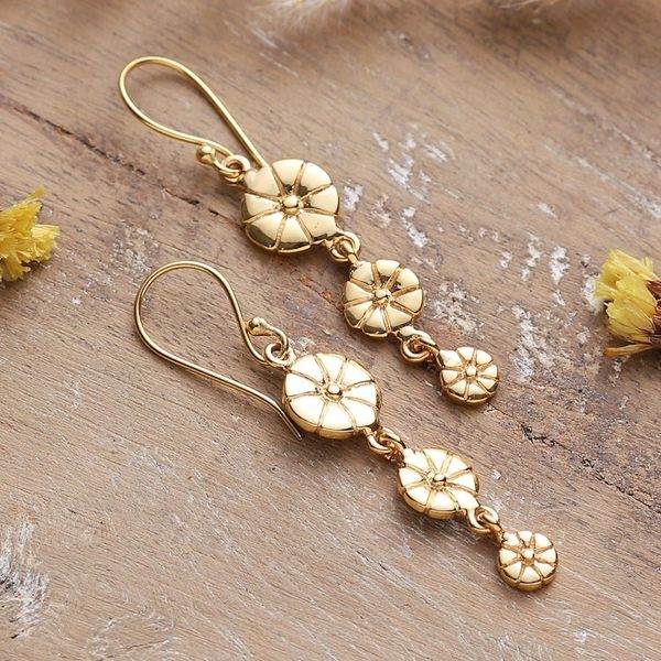 Alternate image for Floral High-Polished Brass Dangle Earrings from India Floral Victory