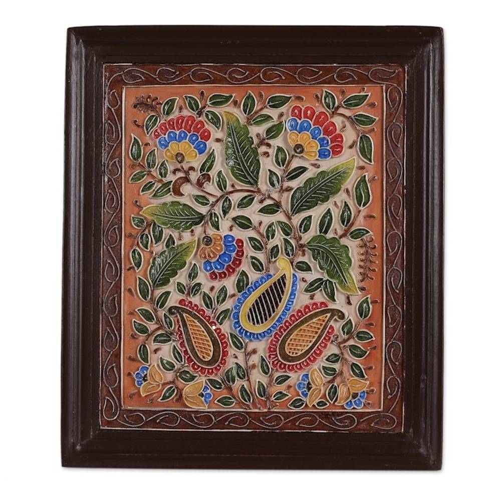 Classic Floral and Paisley Marble Dust Relief Wall Art 'Floral Mirage'