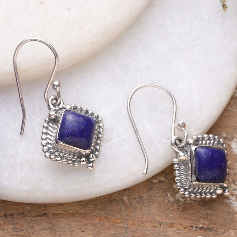 Traditional Sterling Silver and Lapis Lazuli Dangle Earrings 'Royal Nobility'