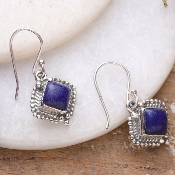 Alternate image for Traditional Sterling Silver and Lapis Lazuli Dangle Earrings Royal Nobility