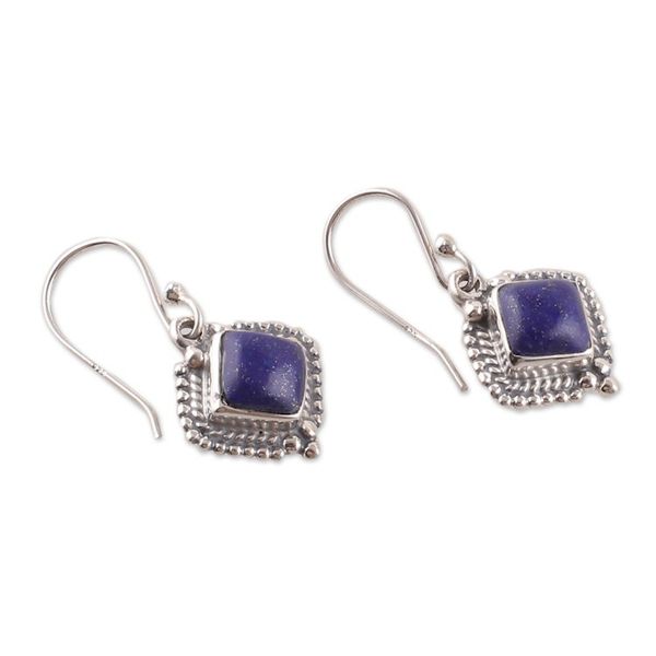 Alternate image for Traditional Sterling Silver and Lapis Lazuli Dangle Earrings Royal Nobility
