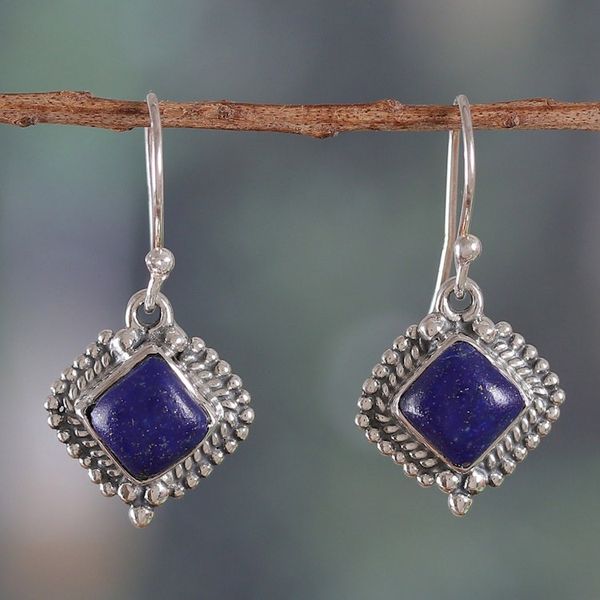 Alternate image for Traditional Sterling Silver and Lapis Lazuli Dangle Earrings Royal Nobility