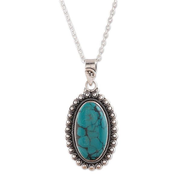 Alternate image for Silver Pendant Necklace with Reconstituted Turquoise Stone Regal Style