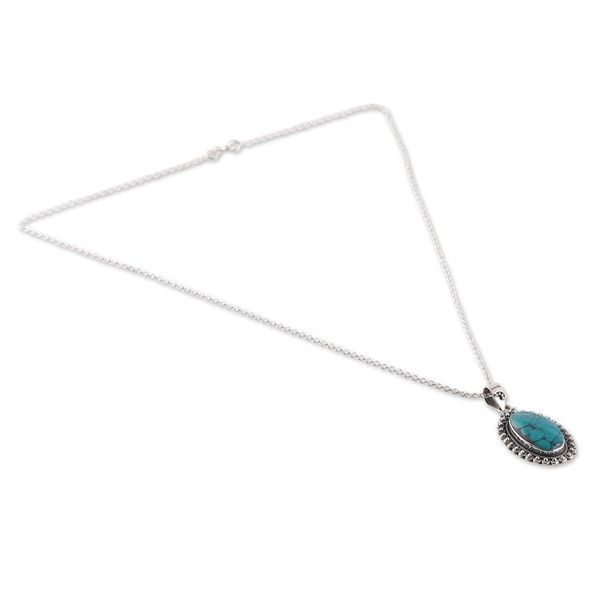Alternate image for Silver Pendant Necklace with Reconstituted Turquoise Stone Regal Style