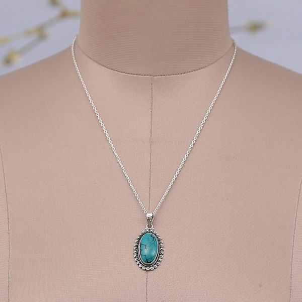 Alternate image for Silver Pendant Necklace with Reconstituted Turquoise Stone Regal Style