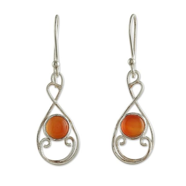 Alternate image for Classic High-Polished Natural Carnelian Dangle Earrings Orange Interlace