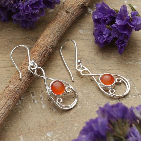 Alternate image for Classic High-Polished Natural Carnelian Dangle Earrings Orange Interlace