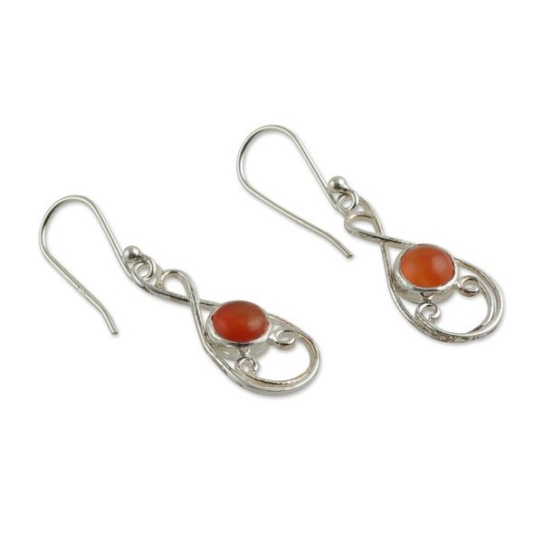 Alternate image for Classic High-Polished Natural Carnelian Dangle Earrings Orange Interlace