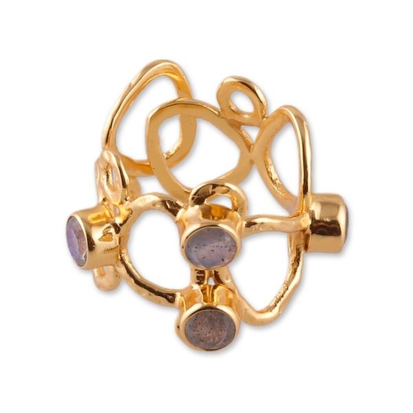 Alternate image for Abstract 18k Gold-Plated Natural Labradorite Cocktail Ring Enigmatic Fascination