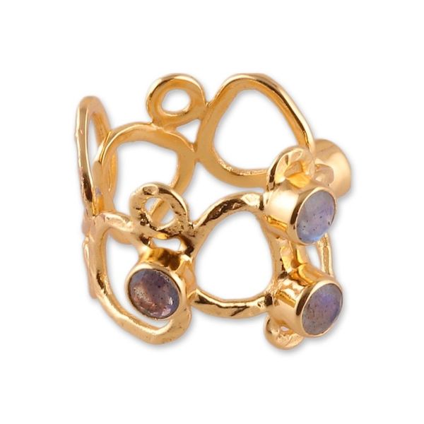 Alternate image for Abstract 18k Gold-Plated Natural Labradorite Cocktail Ring Enigmatic Fascination