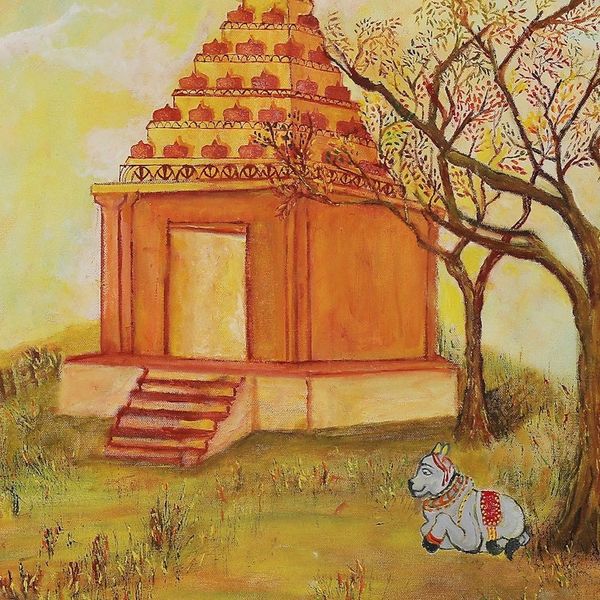 Alternate image for Oil Landscape Painting of Traditional Rural Hindu Temple Temple Scene