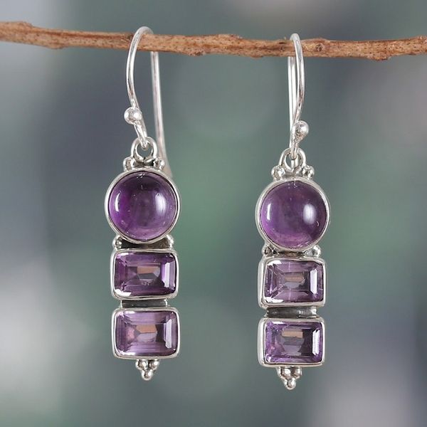 Alternate image for Four-Carat Faceted Amethyst Dangle Earrings from India Purple Feelings
