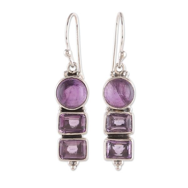 Alternate image for Four-Carat Faceted Amethyst Dangle Earrings from India Purple Feelings