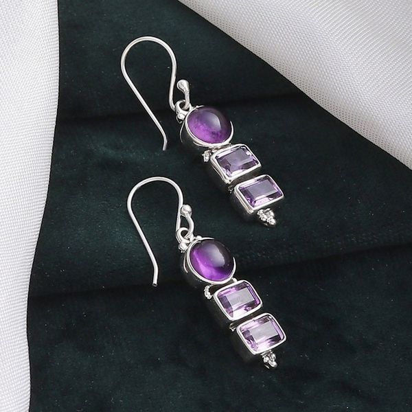 Alternate image for Four-Carat Faceted Amethyst Dangle Earrings from India Purple Feelings