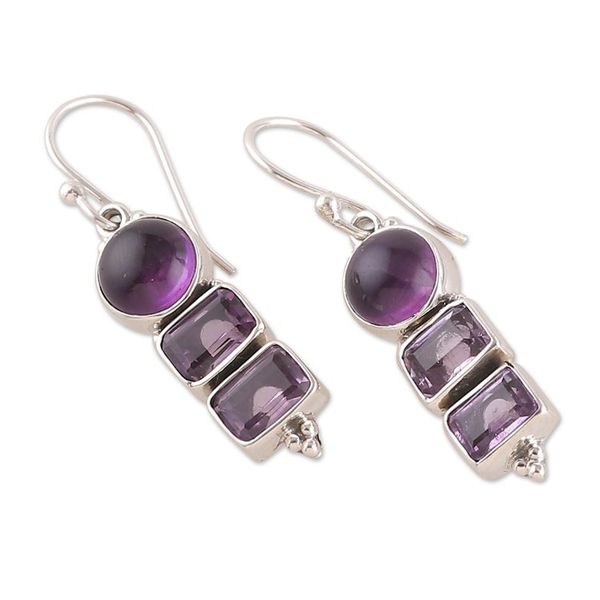Alternate image for Four-Carat Faceted Amethyst Dangle Earrings from India Purple Feelings