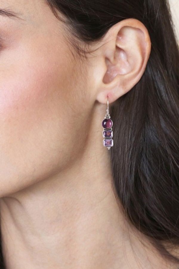 Alternate image for Four-Carat Faceted Amethyst Dangle Earrings from India Purple Feelings