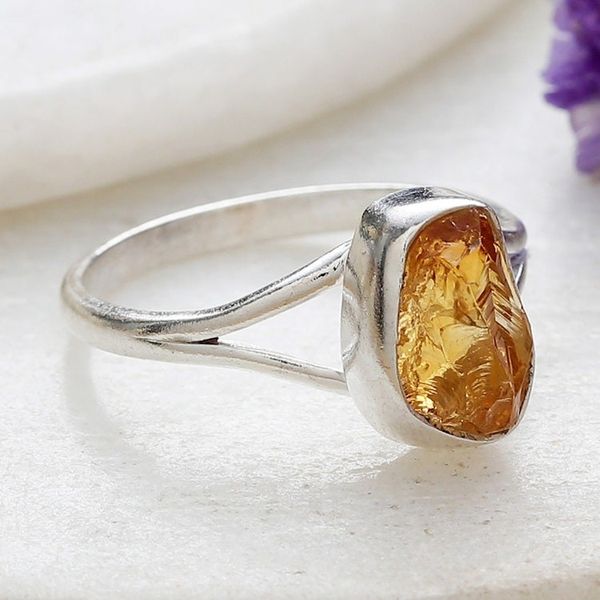 Alternate image for Sterling Silver Single Stone Ring with Freeform Citrine Gem Alluring Magic
