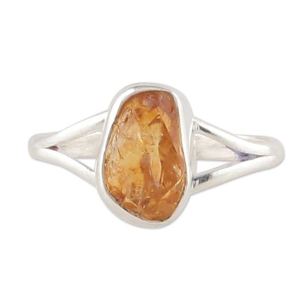 Alternate image for Sterling Silver Single Stone Ring with Freeform Citrine Gem Alluring Magic