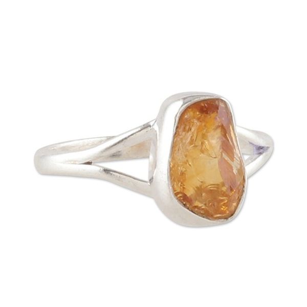 Alternate image for Sterling Silver Single Stone Ring with Freeform Citrine Gem Alluring Magic