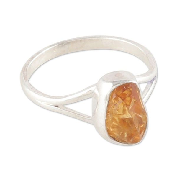 Alternate image for Sterling Silver Single Stone Ring with Freeform Citrine Gem Alluring Magic