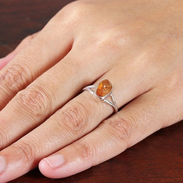 Alternate image for Sterling Silver Single Stone Ring with Freeform Citrine Gem Alluring Magic
