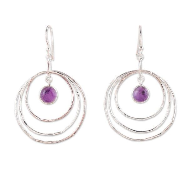 Alternate image for Modern Polished Sterling Silver and Amethyst Dangle Earrings Triple Wisdom