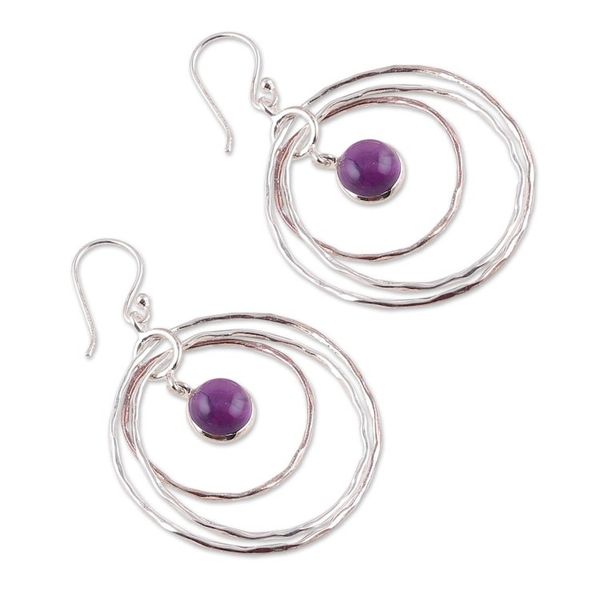 Alternate image for Modern Polished Sterling Silver and Amethyst Dangle Earrings Triple Wisdom