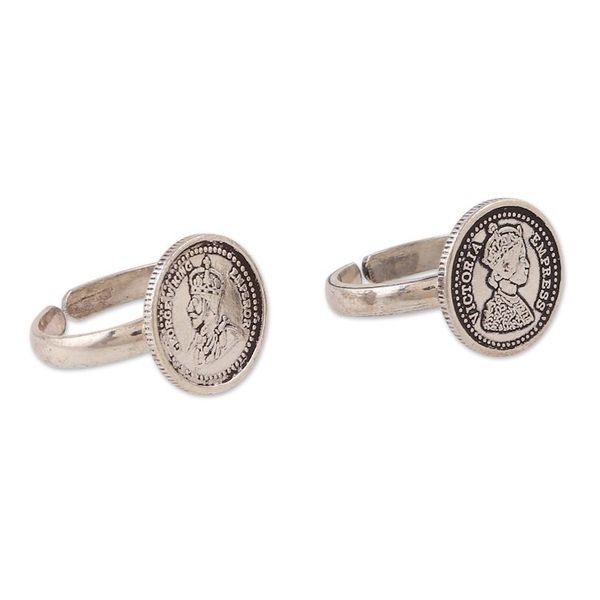 Alternate image for Polished Sterling Silver Toe Rings Handmade in India Pair Raja Rani