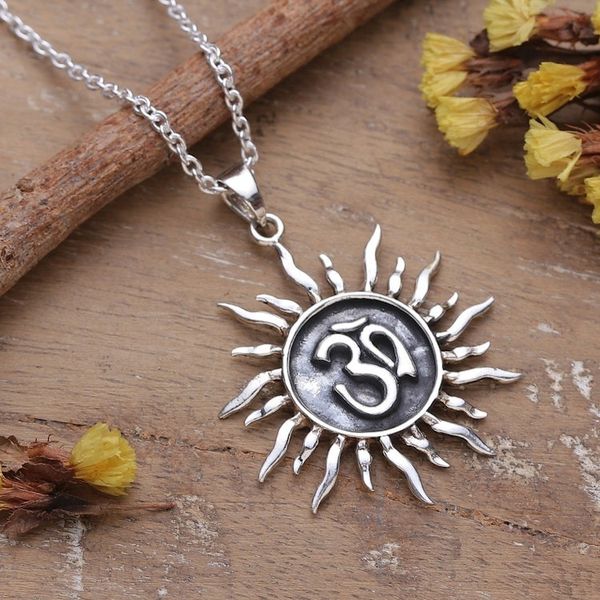 Alternate image for Sun-Themed Om Sterling Silver Pendant Necklace from India Suns Om