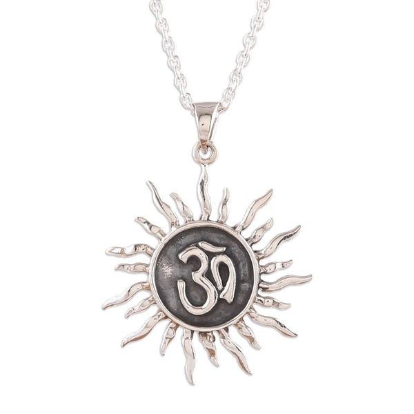 Alternate image for Sun-Themed Om Sterling Silver Pendant Necklace from India Suns Om