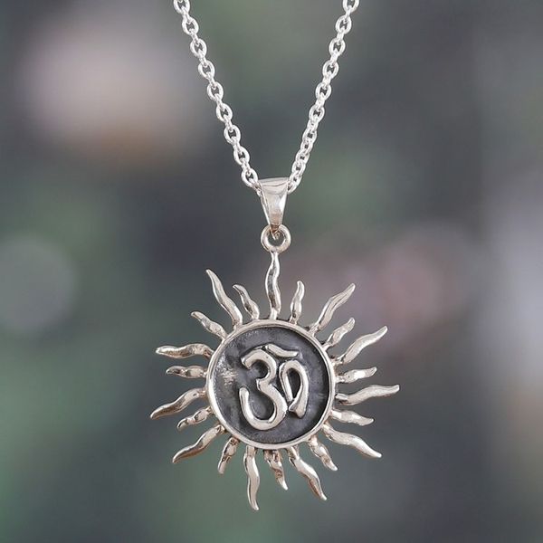 Alternate image for Sun-Themed Om Sterling Silver Pendant Necklace from India Suns Om